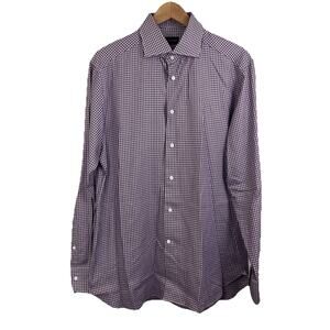 Ermenegildo Zegna Regular Fit Plaid Button Down Shirt Mens 42 16 1/2 Check Plaid